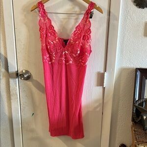 Pink Lace Chemise with Delicate Floral Trim